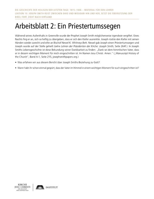 Arbeitsblatt 2: Ein Priestertumssegen