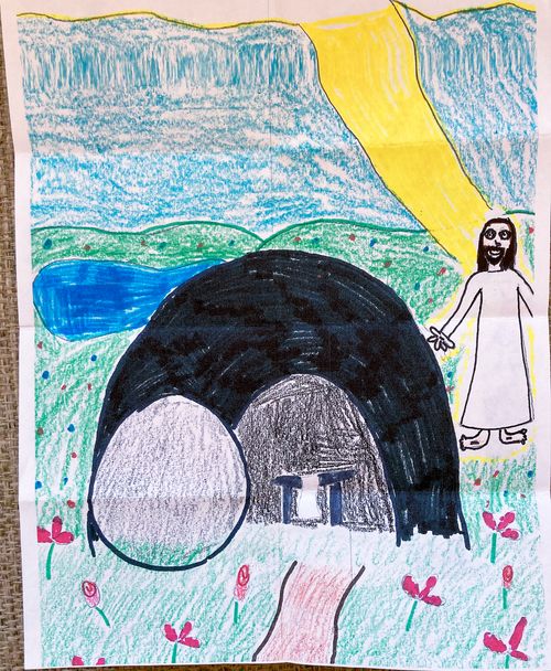 A drawing by Ella of Jesus Christ rising from the tomb