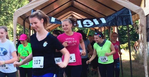 young women running race