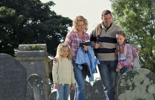 family in cemetery