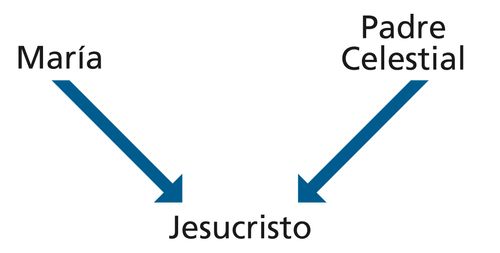 Diagram with the words Mary and Heavenly Father and arrows pointing to the words Jesus Christ.