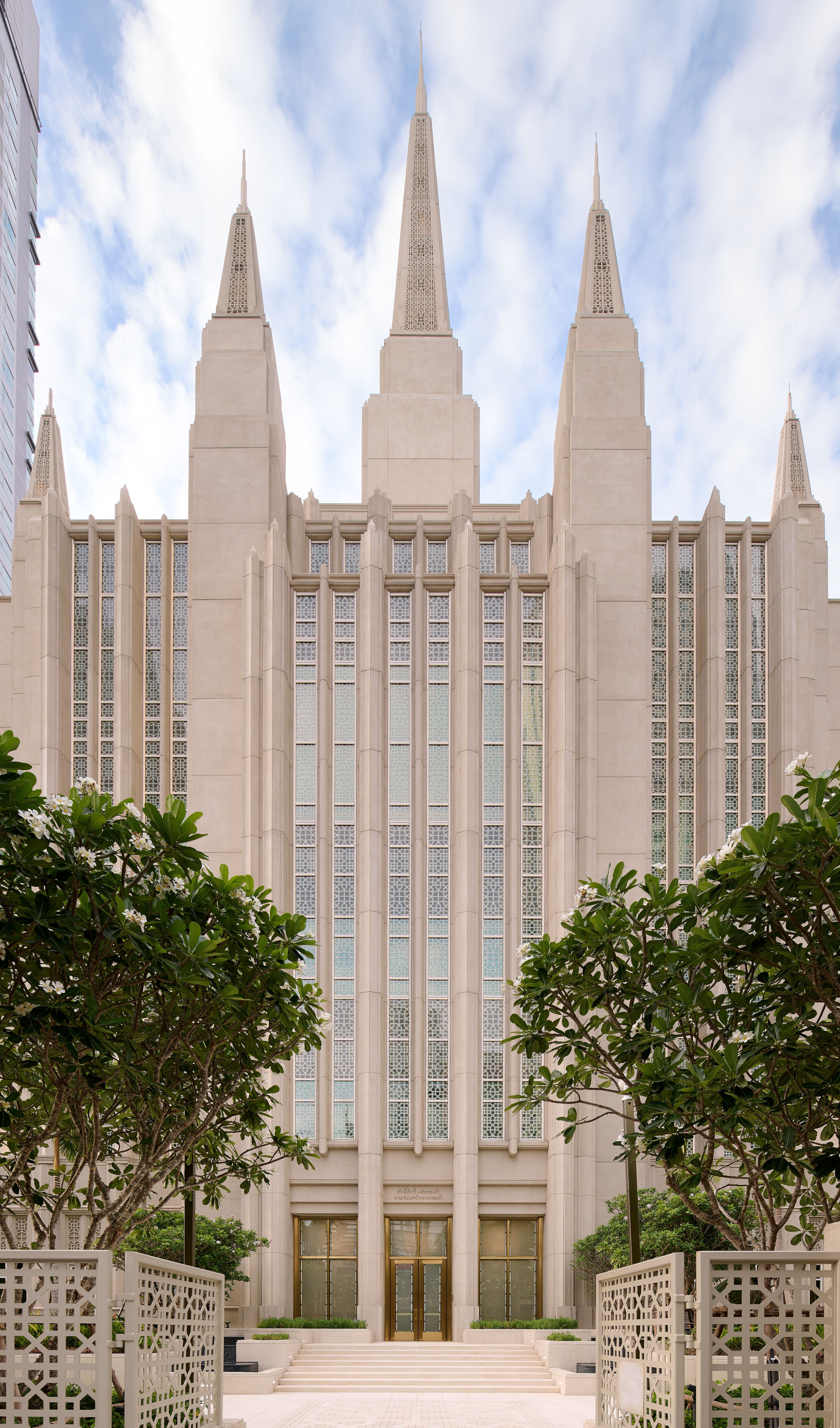 Images of the exterior of the Bangkok Thailand Temple. Images feature the architectural detail of the exterior, taken in the day.