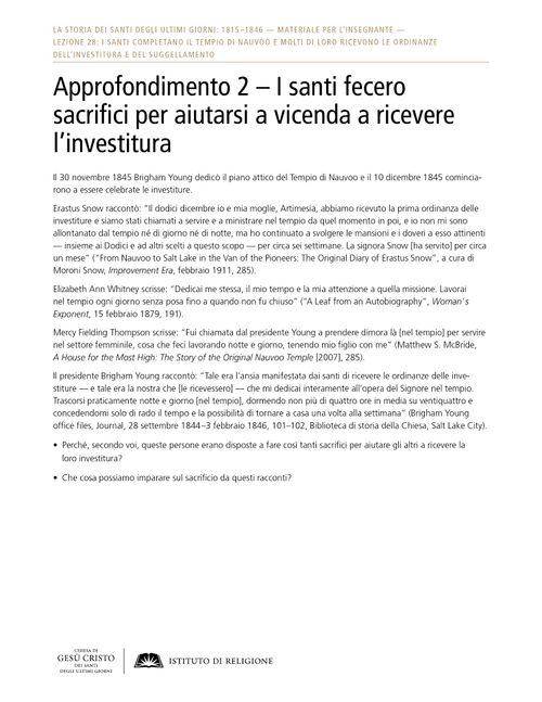 Approfondimento 2 – I santi fecero sacrifici per aiutarsi a vicenda a ricevere l’investitura