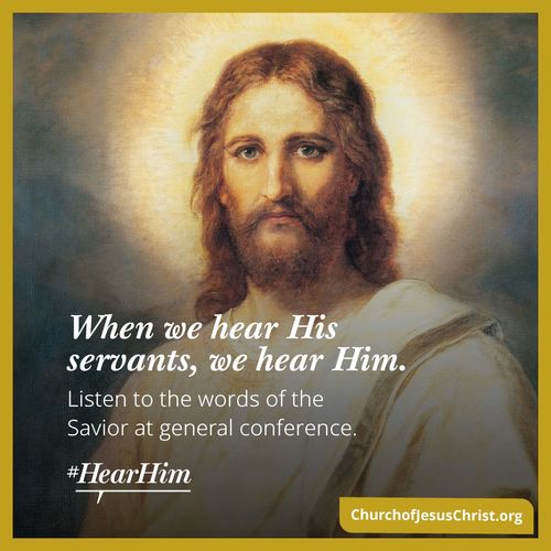 A painting of Christ combined with the words, "When we hear His servants, we hear Him."