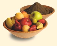 bowls of dirt and fruit