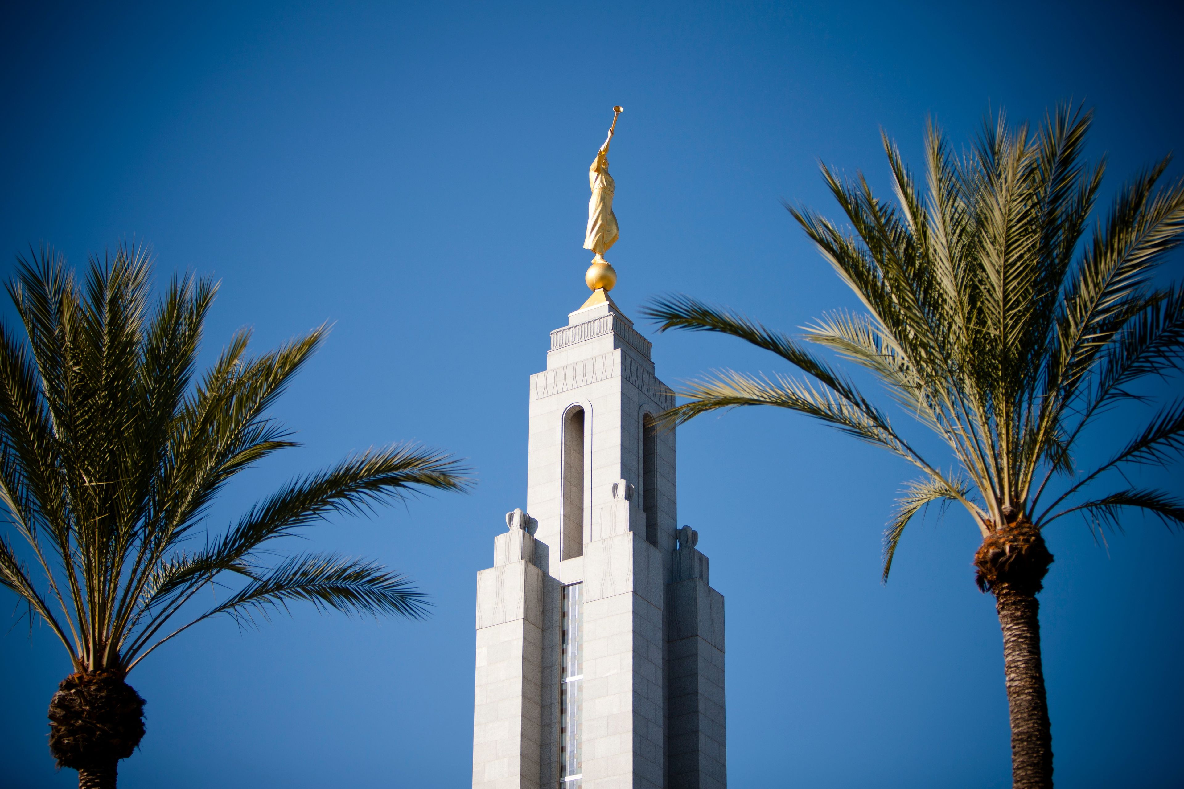 The Redlands California Temple spire, including trees.