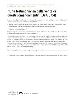 Approfondimento – “Una testimonianza della verità di questi comandamenti” (DeA 67:4)