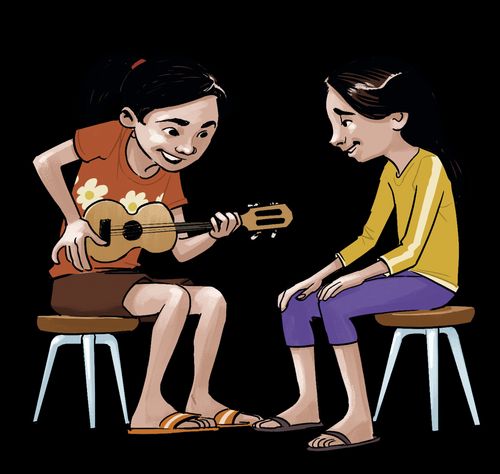 girl playing ukulele for her friend