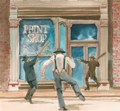 mob destroying print shop