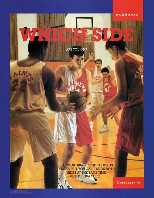 A photo of a teen with a half-white, half-red basketball jersey, choosing which team to pass the ball to, paired with the words “Which Side Are You On?”
