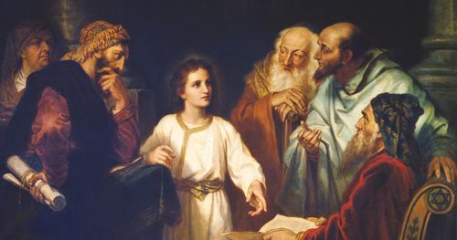Jesus Christ teaching in the temple when He was 12 years old
