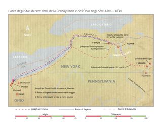 cartina dell’area degli Stati di New York, della Pennsylvania e dell’Ohio nel 1831.