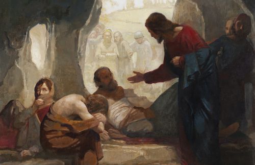 Christ reaching out to a leper