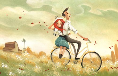 young couple riding a bicycle
