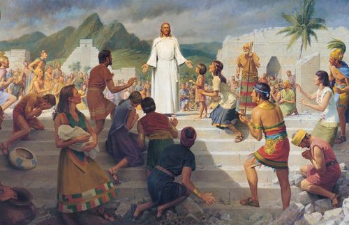 Jesus Christ visiting the Nephites in the Americas