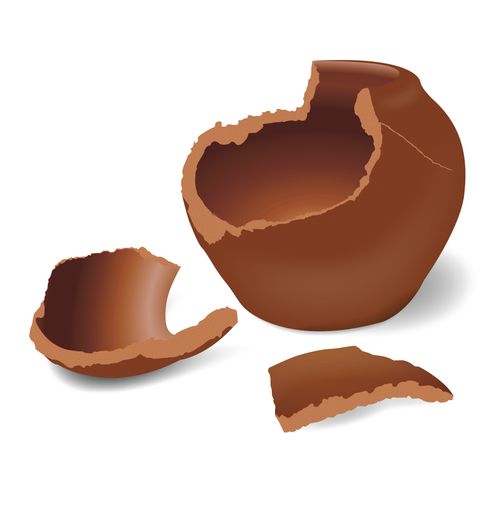 A computer-generated illustration of a broken terracotta pot.