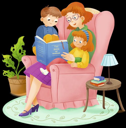 mom and children reading scriptures together