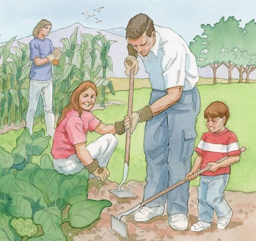 family gardening together