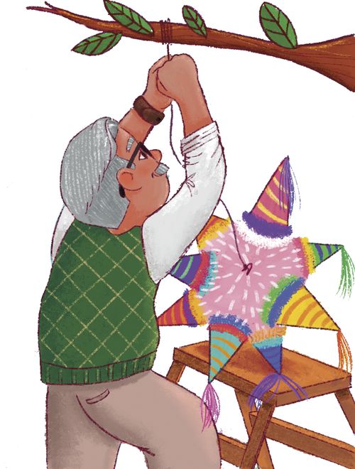 grandpa hanging up piñata