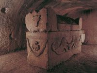 sarcophagus in catacomb