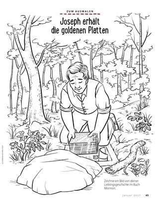 coloring page of Joseph Smith digging up the gold plates