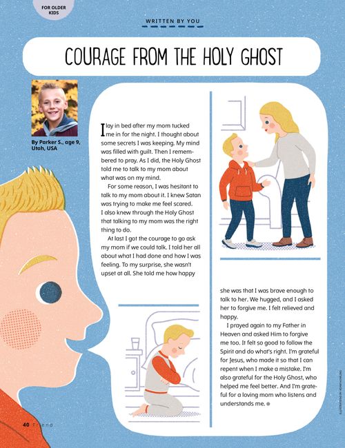 Story PDF showing a child praying and talking to his mom