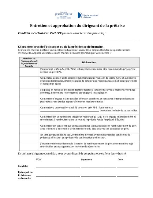 Formulaire d’entretien et d’approbation