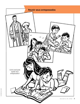 coloring page of children looking at family photos