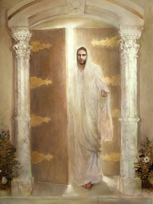 Jesus standing in doorway