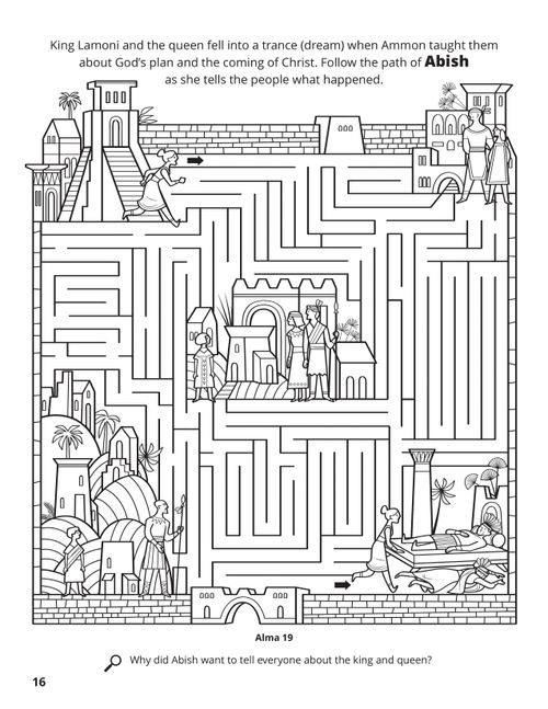 A line maze with Abish running to tell groups of people of King Lamoni's dream.