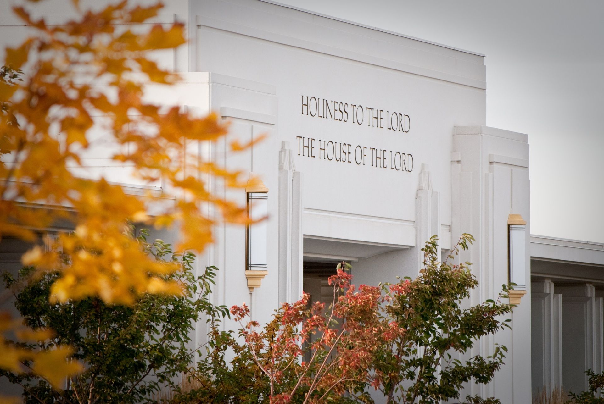 The Rexburg Idaho Temple inscription, “Holiness to the Lord: The House of the Lord,” including scenery.