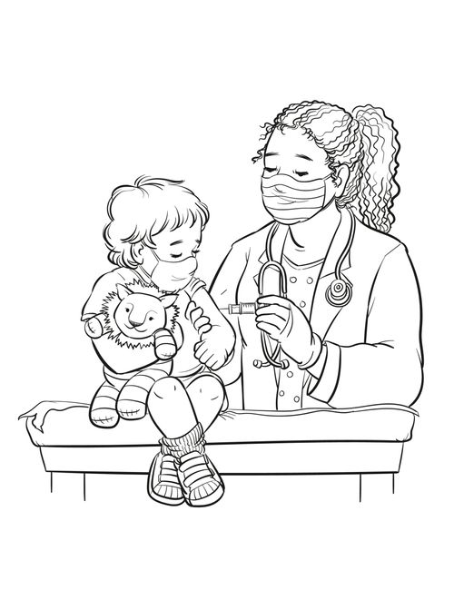 child holding stuffed animal and getting a shot