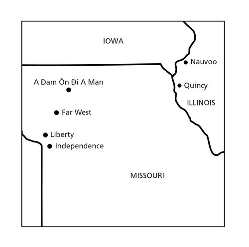 một bản đồ các địa điểm lịch sử của giáo hội ở Missouri và Illinois