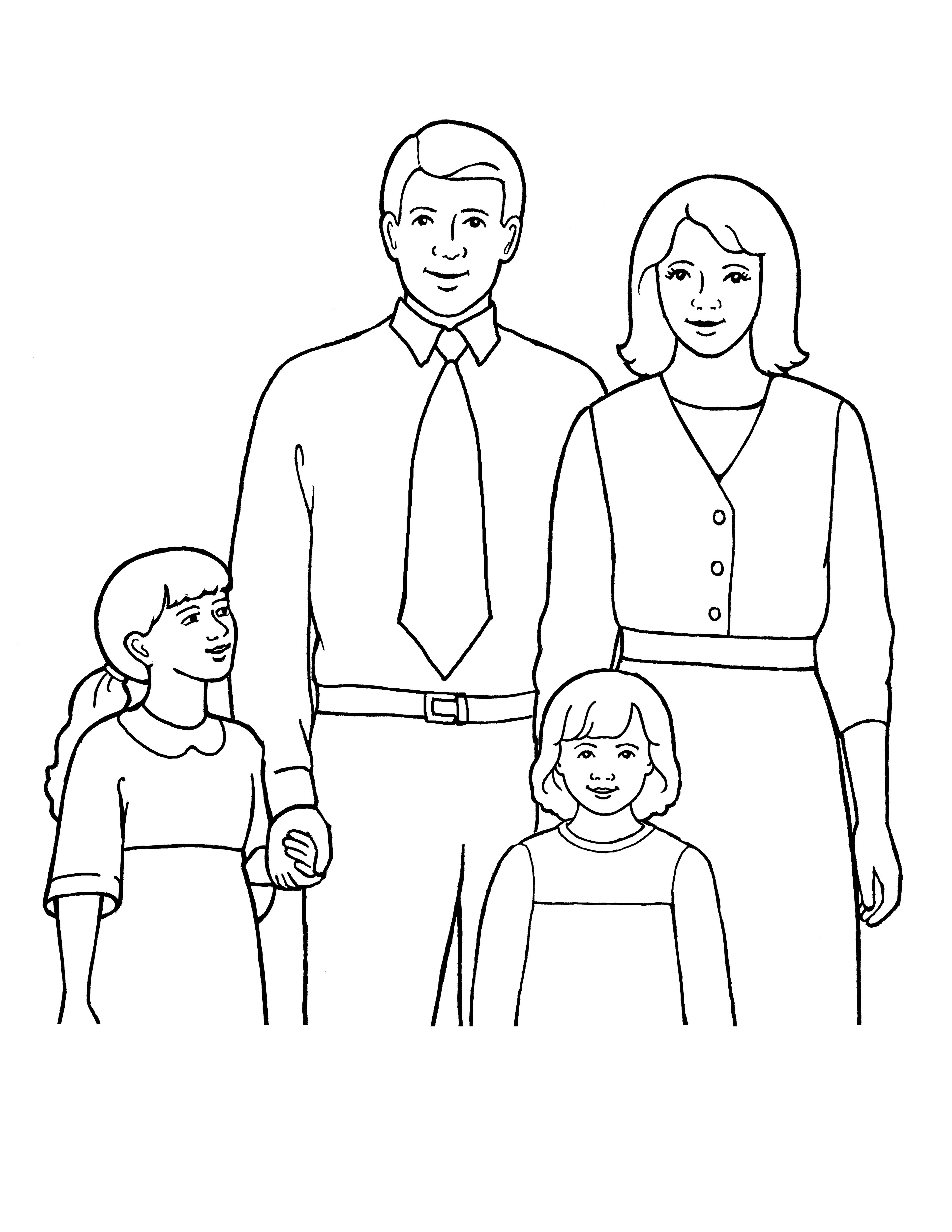 A line drawing of a family of four, from the nursery manual Behold Your Little Ones (2008), page 39.