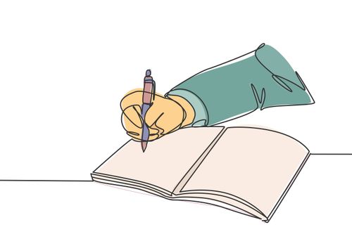 an illustration of a hand writing in a journal