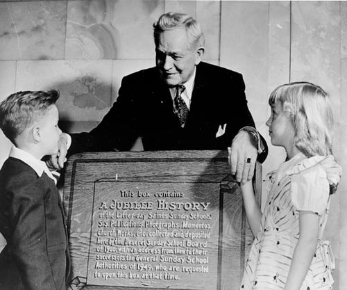 David O. McKay with a time capsule