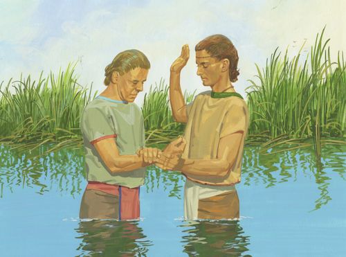 Nephi baptizing man