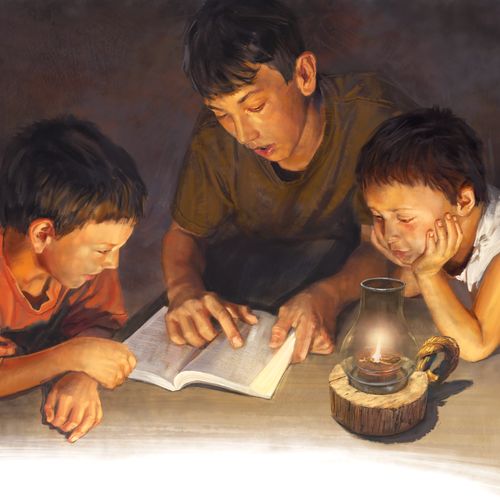 three boys reading