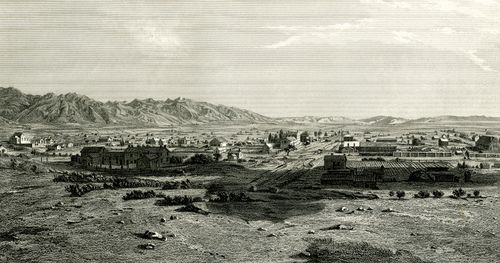 Gravură a orașului Salt Lake în anul 1853, de Frederick Piercy