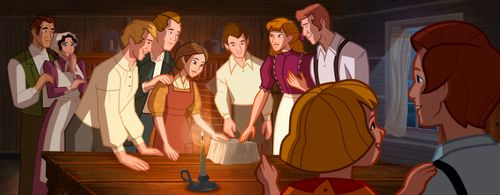 Joseph Smith brings the gold plates home and lets his family touch the plates.