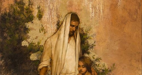 Christ standing with a young girl
