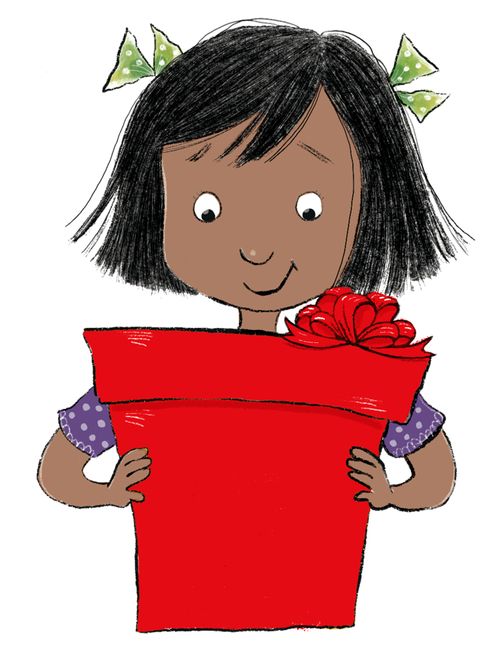 girl holding red gift box with red bow
