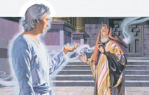 The angel Gabriel appearing to Zacharias in the temple. ch.1-2