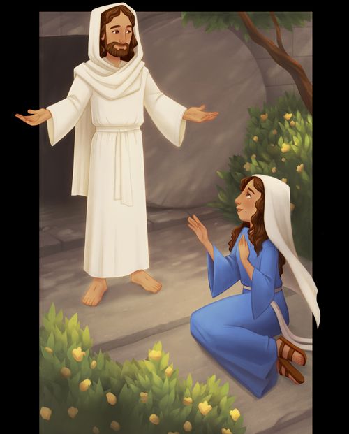 Jesus outside the tomb speaking to Mary