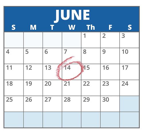 calendar with Wedneday June 14th circled