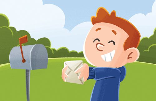 boy pulling letter out of mailbox