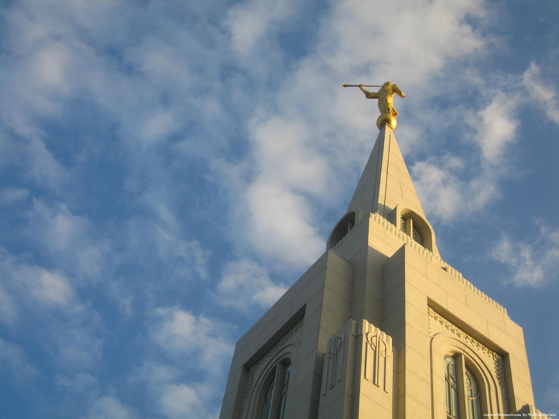The angel Moroni stands on top of the spire of the Curitiba Brazil Temple.