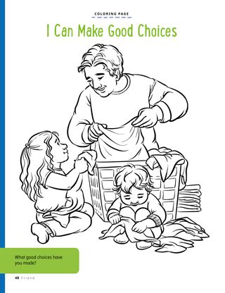coloring page of girl helping dad fold laundry