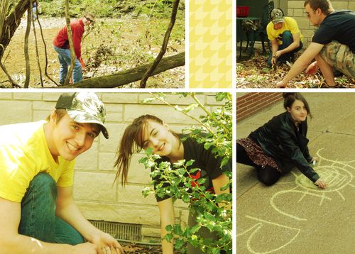 young people writing on a sidewalk