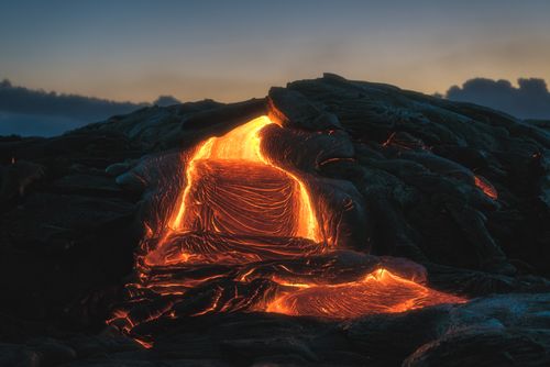 Lava flowing from a volcano.